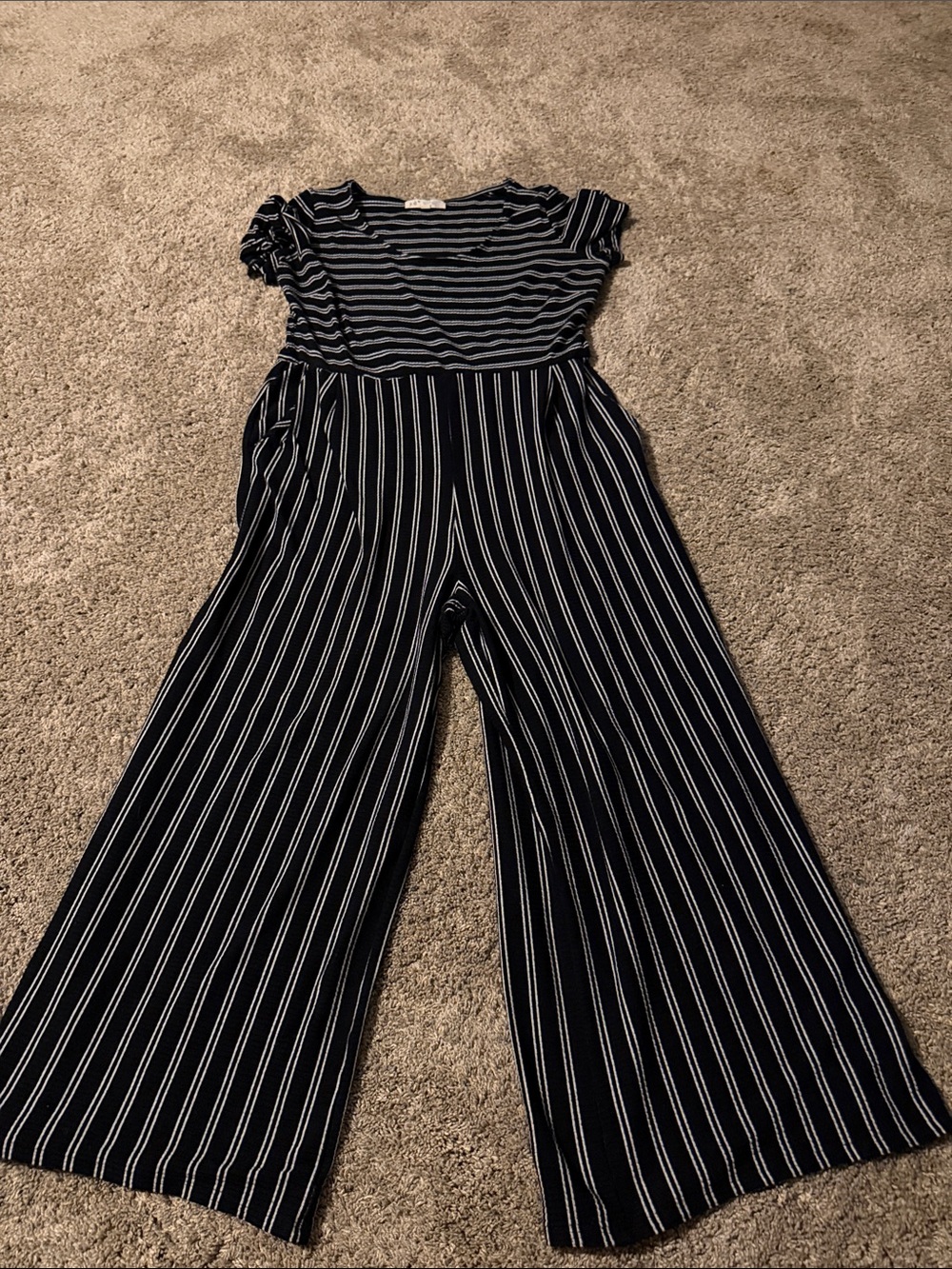 Jolt Navy and White Striped Wide-Leg Jumpsuit